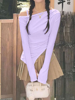 Outzidr - Blue Cold Shoulder Sheer Tie Up Party Wear Top