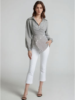 Outzidr - Black Striped Wrap Shirt