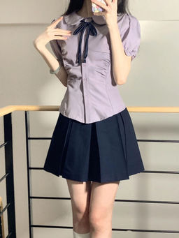 Outzidr - Street Grey Fitted Shirt with Puff Sleeves