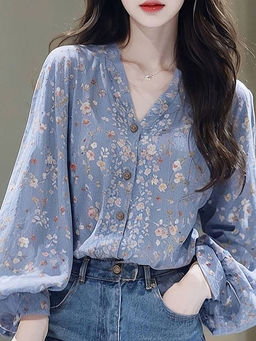 Outzidr - Blue Floral Summer Shirt