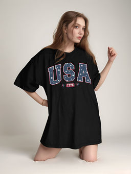 Outzidr - Street Black Varsity Over-Sized T-Shirt