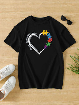 Outzidr - Street Black Heart Print T-Shirt