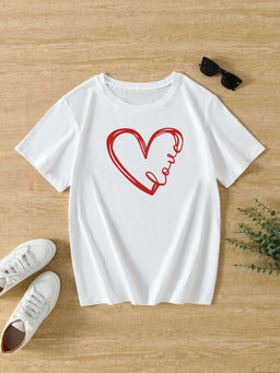 Outzidr - Street White Heart Print T-Shirt