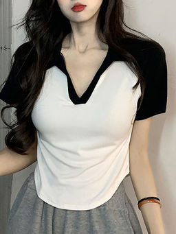 Outzidr - Street White Contrast Binding Top with Black Sleeves