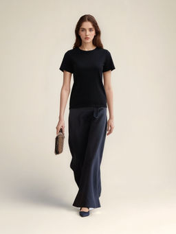 Outzidr - Casual Black High Neck Relaxed Fit T-Shirt