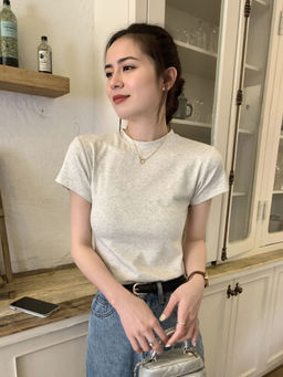 Outzidr - Casual Grey High Neck Relaxed Fit T-Shirt