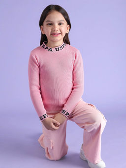U.S. POLO ASSN. - Girls Ribbed Cotton Sweater Pink