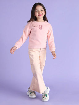 U.S. POLO ASSN. - Girls Ribbed Sweatshirt Peach