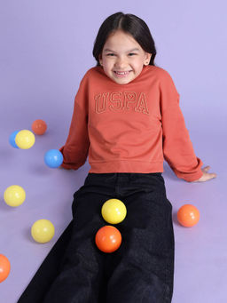 U.S. POLO ASSN. - Girls Appliqued Regular Fit Sweatshirt Rust