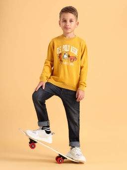 U.S. POLO ASSN. - Boys Printed Cotton Sweatshirt Mustard