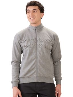 ColorPlus - Dark Grey Regular Fit Textured Full Sleeve Sweatshirt