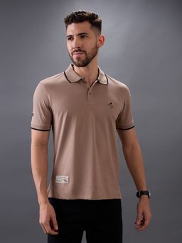 Giordano - Men Brown Slim Fit Cotton Solid Polo T-Shirt