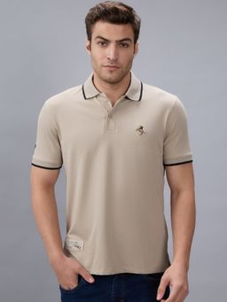 Giordano - Men Khaki Slim Fit Cotton Solid Polo T-Shirt