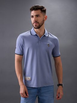 Giordano - Men Blue Slim Fit Cotton Solid Polo T-Shirt