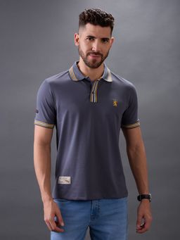 Giordano - Men Grey Cotton Solid Polo T-Shirt