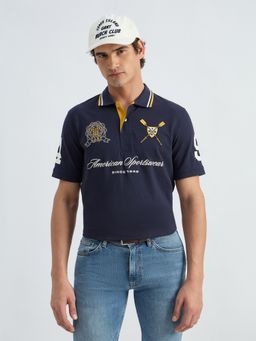 GANT - Men Blue Embroidered Logo Half Sleeve Regular Fit Polo T-Shirt