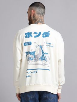 SILISOUL - Men Off White Full Sleeves Graphic Sweatshirt