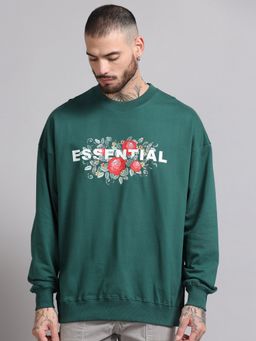 SILISOUL - Men Green Oversized Full Sleeves Graphic Sweatshirt