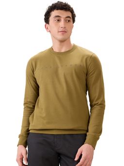 Park Avenue - Dark Green Slim Fit Pattern Solid Full Sleeve Sweatshirt