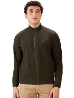 Park Avenue - Dark Green Slim Fit Stripes Full Sleeve Sweatshirt