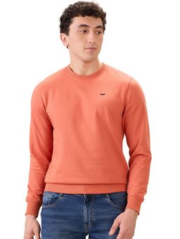 Park Avenue - Medium Orange Slim Fit Pattern Solid Full Sleeve Sweatshirt