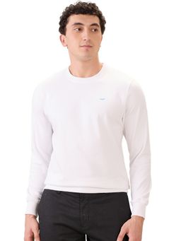 Park Avenue - White Slim Fit Pattern Solid Full Sleeve Sweatshirt
