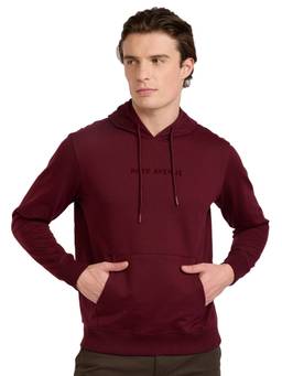 Park Avenue - Dark Red Slim Fit Pattern Solid Full Sleeve Hooded Sweatshirt