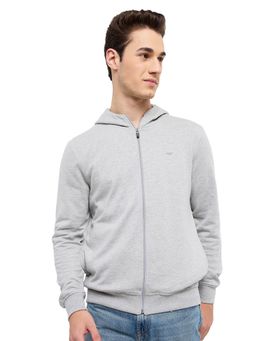 Park Avenue - Medium Grey Slim Fit Pattern Solid Full Sleeve Hoodies