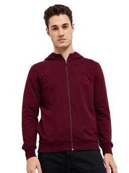 Park Avenue - Dark Red Slim Fit Pattern Solid Full Sleeve Hooded Sweatshirt