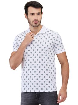 Park Avenue - Men White Slim Fit Polka Dots Half Sleeve Polo T-Shirt