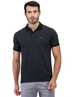 Park Avenue - Men Black Slim Fit Geometric Half Sleeve Polo T-Shirt