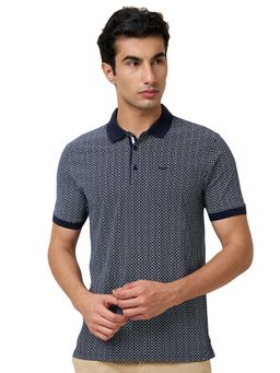 Park Avenue - Dark Blue Slim Fit Geometric Half Sleeve Polo T-Shirt