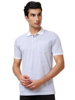Park Avenue - Men White Slim Fit Geometric Half Sleeve Polo T-Shirt