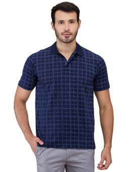 Park Avenue - Dark Blue Slim Fit Checked Half Sleeve Polo T-Shirt