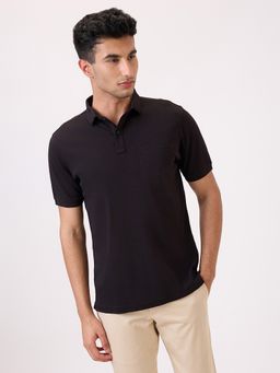 Raymond - Men Black Solid Half Sleeve Polo T-Shirt