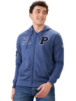 Parx - Dark Blue Regular Fit Pattern Graphic Print Full Sleeve Hoodies