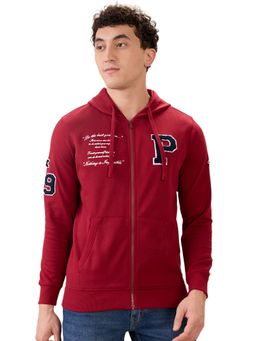 Parx - Dark Maroon Regular Fit Pattern Graphic Print Full Sleeve Hoodies
