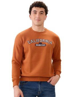 Parx - Medium Orange Regular Fit Pattern Graphic Print Full Sleeve Sweatshirt