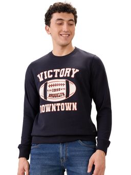 Parx - Dark Blue Regular Fit Pattern Graphic Print Full Sleeve Sweatshirt