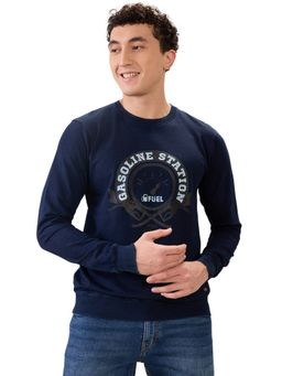Parx - Dark Blue Regular Fit Pattern Graphic Print Full Sleeve Sweatshirt