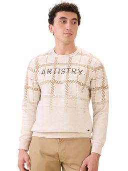 Parx - Light Fawn Regular Fit Pattern Graphic Print Full Sleeve Sweatshirt