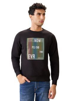 Parx - Black Regular Fit Pattern Printed Full Sleeve Sweatshirt