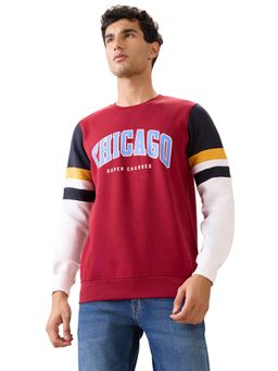 Parx - Dark Maroon Regular Fit Printed Full Sleeve Sweatshirt