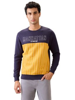 Parx - Dark Blue Regular Fit Stripes Full Sleeve Sweatshirt