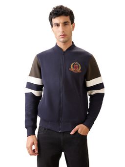 Parx - Dark Blue Regular Fit Pattern Cut and Sew Full Sleeve Sweatshirt