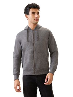 Parx - Grey Regular Fit Textured Full Sleeve Hoodies