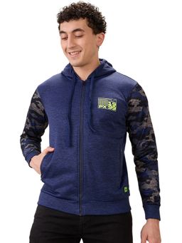 Parx - Dark Blue Regular Fit Printed Full Sleeve Hoodies