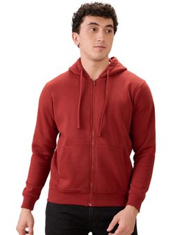 Parx - Medium Maroon Regular Fit Pattern Solid Full Sleeve Hooded Sweatshirt