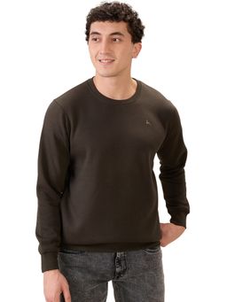 Parx - Dark Green Regular Fit Pattern Solid Full Sleeve Sweatshirt