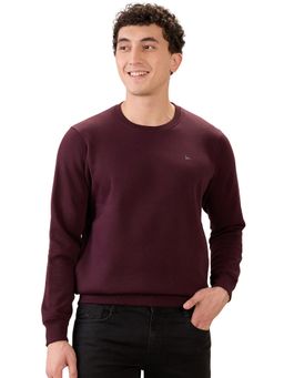 Parx - Dark Wine Regular Fit Pattern Solid Full Sleeve Sweatshirt